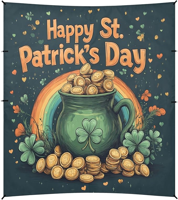 St Patrick's Day Coin Pot Beach Tent Sun Shelter Set UPF50+ UV Protection 10.5 x 9.19 FT Camping Shade Canopy with Sandbags Sand Anchors Carrying Bag and Others
