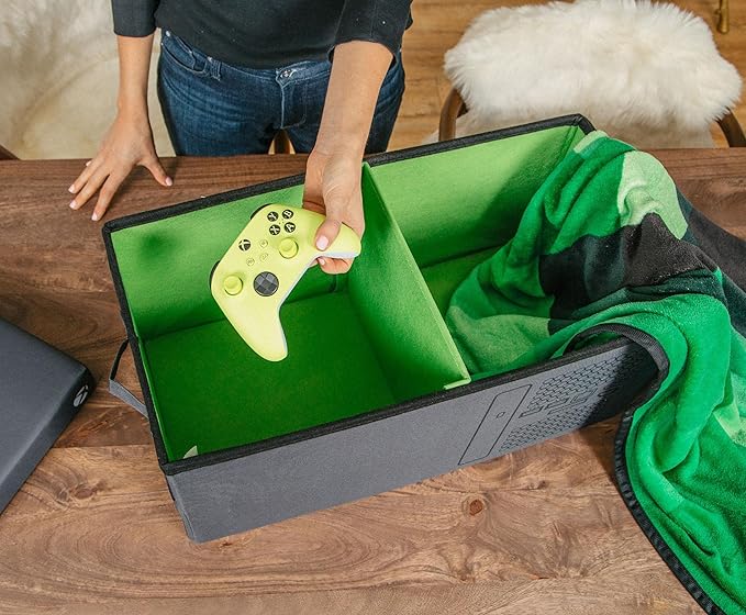 Ukonic Xbox Series X Logo Collapsible Storage Bin Chest with Lid | Fabric Basket Container with Handles Cubby Cube Closet Organizer | Video Game Gifts And Collectibles | 24 x 12 Inches