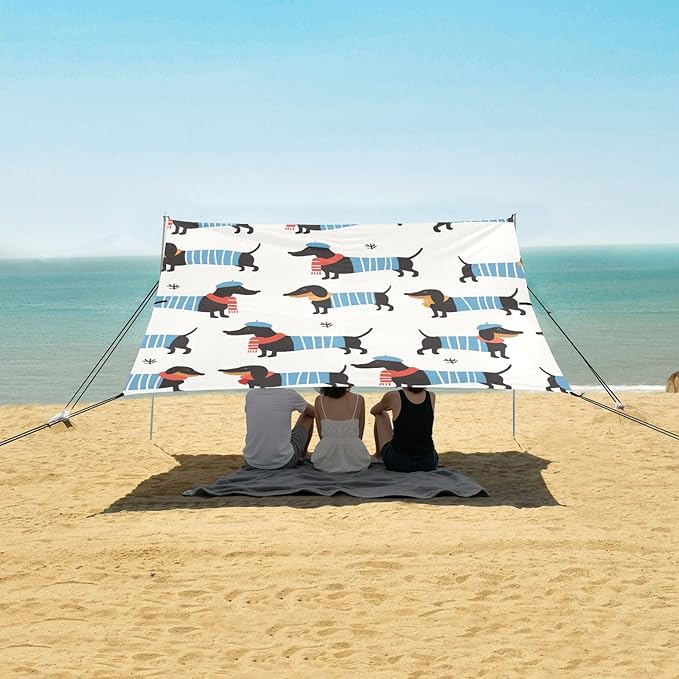 Dachshund Dogs Beach Cabana UPF50+ Waterproof Large Sun Shelter with Sandbags and Shovel for Camping Picnics Backyard &amp Fishing