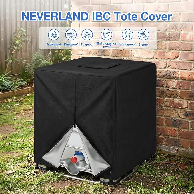 NEVERLAND IBC Tote Cover 275 Gallon 420D Heavy Duty Outdoor Water Tank Cover with Half Zipper &amp Top Velcro Opening UV &amp Waterproof Protection Fits 1000L IBC Tote