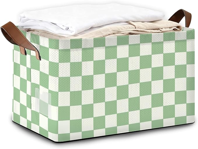 32L Large Storage Bins with Handles Basket Organizer for Shelves Closet Books Laundry &amp Home Decor (Racing Flag Grid)