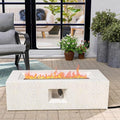 HOMPUS Outdoor Propane Fire Pit 44-inch x 17-inch Rectangle White Terrazzo Concrete Fire Table with Lava Rocks and Rain Cover 50000 BTU Gas Fire Pit for Patio Deck or Backyard
