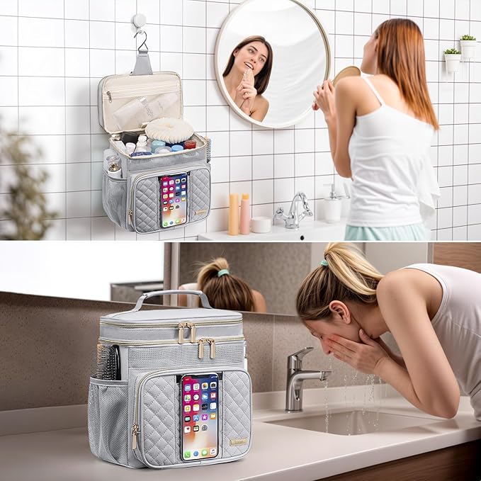 Large Toiletry Bag for Women MenBathroom BagWater Resistant Shower BagMakeup BagPortable Shower Caddy for College DormHanging Travel Toiletry Bag with Transparent Waterproof Phone Pocket