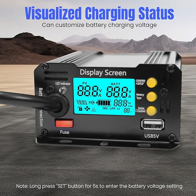400W Boost MPPT Solar Charge Controller LCD Solar Panel Regulator for24V/36V/48V /60V/72V Lead-Acid LiFePO4 Gel Flooded Batteries etc in Golf CarteBikeClub Car Scooterand Solar System