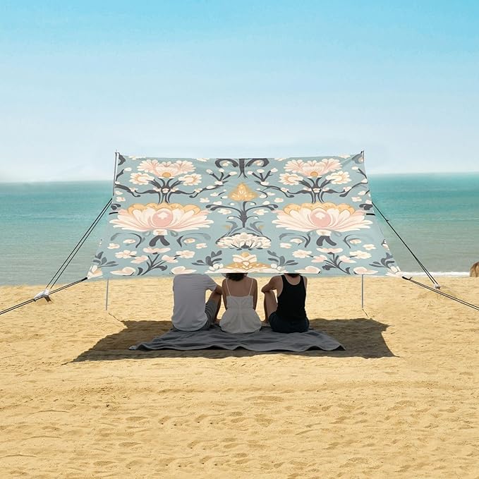 ALAZA Indian Floral Pattern Beach Tent Sun Shelter Portable Canopy Sunshade for Outdoor Camping Picnics Backyard Fun 10x9 ft