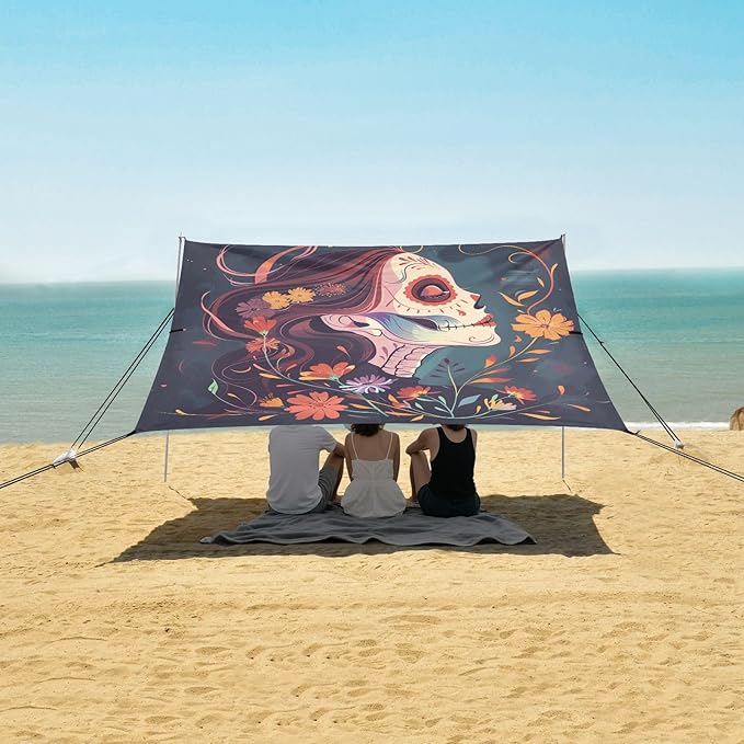ALAZA Skull Girl Flower Day of The Dead Beach Tent Sun Shelter Portable Canopy Sunshade for Outdoor Camping Picnics Backyard Fun 10x9 ft