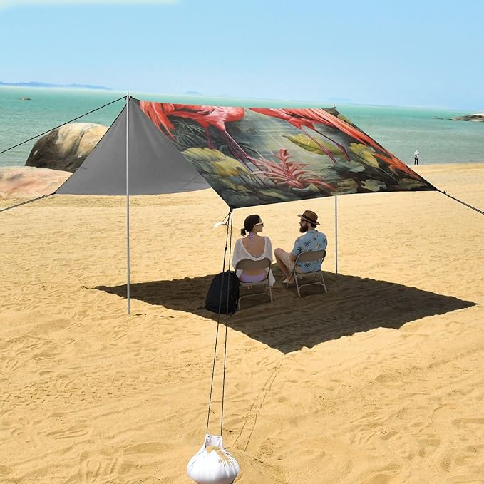 ALAZA Two Flamingo Jungle Palm Beach Tent Sun Shelter Portable Canopy Sunshade for Outdoor Camping Picnics Backyard Fun 10x9 ft
