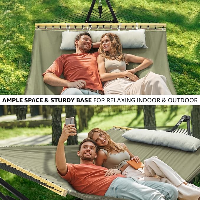 Tranquillo Unity Adjustable Hammock Stand 800 lbs Capacity Steel Double Hammock Stand for 2 Persons Premium Pre-Assembled Stand for Indoor Outdoor Sage