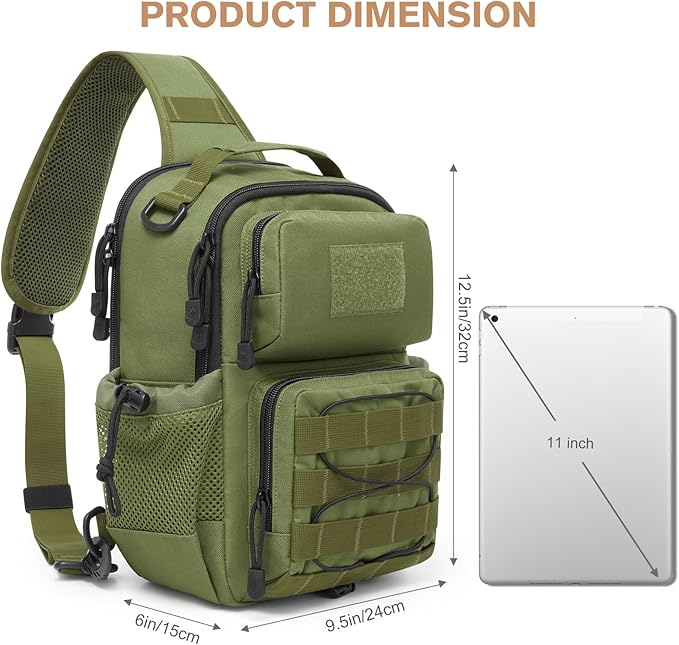 G4Free Tactical Sling Bag for Men Women EDC Concealed Carry Bag with Molle Crossbody Shoulder Pack (Green)