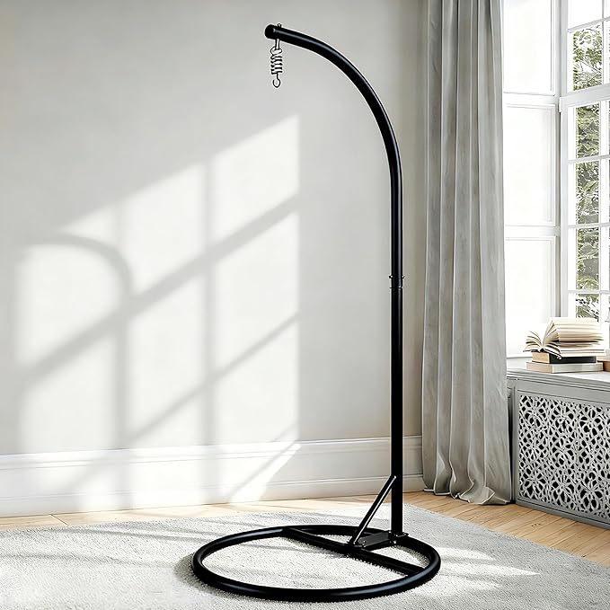 Round Base Heavy Duty Hanging Stand - Powder Coated Hammock Stand for Hammock Chair Indoor and Outdoor (Black)