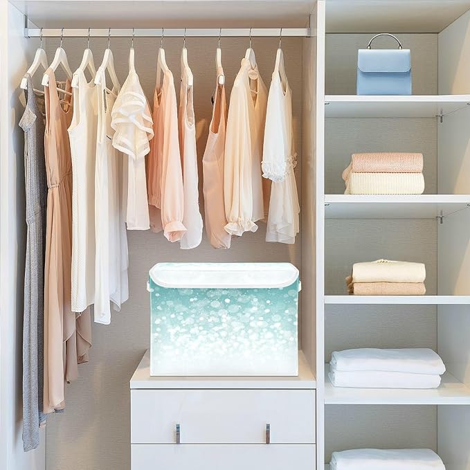 senya Baskets Collapsible Storage Bins with Lids Turquoise Aqua Glitter Storage Boxes Clothes Baskets for Organizing