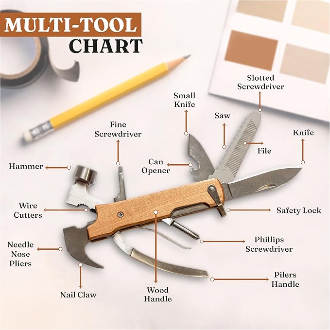 Custom Pocket Knife for Men Personalized Gift for Men Custom Engraved Multitool Multiple Tools for Wooden Handle Cool Birthday Christmas Fathers Day Gift for Dad Husband Grandpa