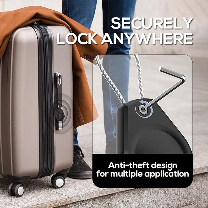 Waterproof AirTag Keychain Holder - (4 Pack) Air tag Lock Case with Wire Cable Compatible with Apple AirTags Ultra Durable Anti-Lost Protective Case for Luggage Key Backpack Black/Green