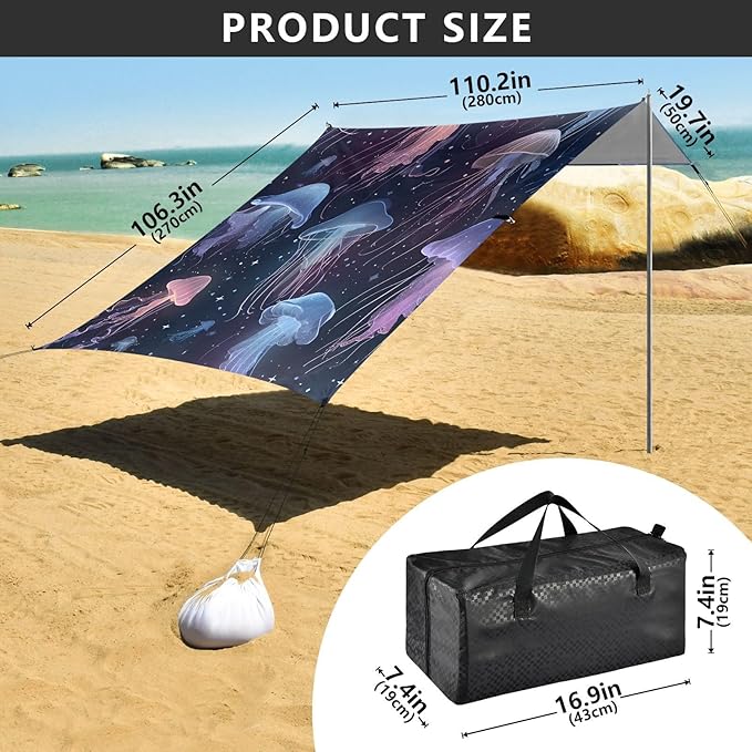 ALAZA Beautiful Jellyfish Pattern Beach Tent Sun Shelter Portable Canopy Sunshade for Outdoor Camping Picnics Backyard Fun 10x9 ft