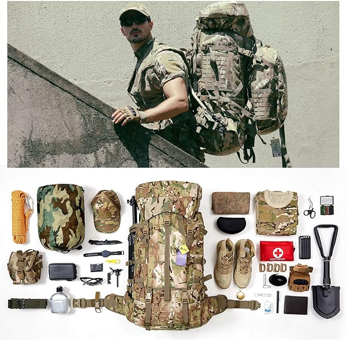 MT Military Army Large Rucksack with Detacheable Assault Backpack Hydration Pack Shoulder Straps and Waist Belt Metal Frame | Detacheable Hydration Pack Shoulder Straps Waist Belt Metal Frame