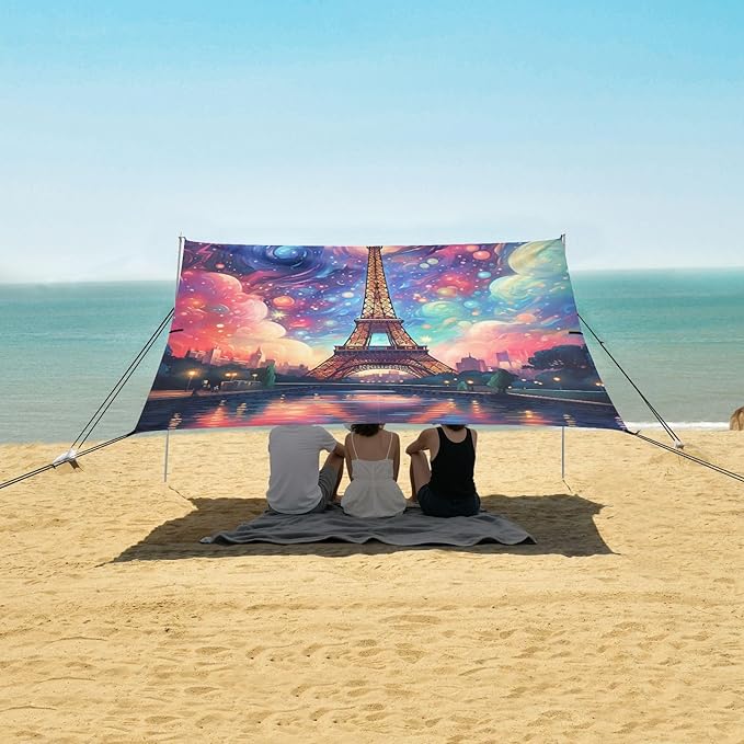 ALAZA Paris Magnificence of Eiffel Tower Nebula Beach Tent Sun Shelter Portable Canopy Sunshade for Outdoor Camping Picnics Backyard Fun 10x9 ft