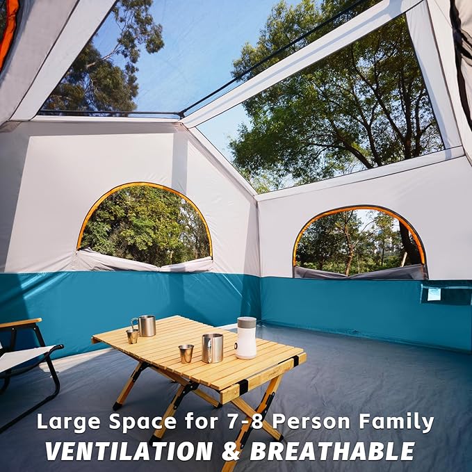 HIKERGARDEN 6-8 Person Camping Tent - Portable Family Cabin Tent for Camp Windproof Fabric Camp Tent Outdoor for Hiking Backpacking Traveling
