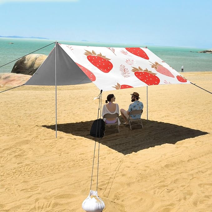 ALAZA Strawberry Pattern Beach Tent Sun Shelter Portable Canopy Sunshade for Outdoor Camping Picnics Backyard Fun 10x9 ft