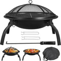 Yaheetech Fire Pit 22in Folding Firepits BBQ Fireplace with Steel Grill Cooking Grate and Poker for Outdoor Camping &amp Bonfire