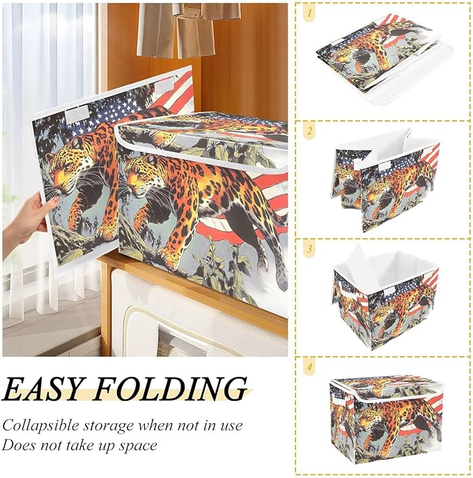 Storage Cube with Lid Panther America Print 16.5×12.6×11.8 IN 1 Pack Collapsible Large Capacity Foldable Storage Basket Bin Organizer