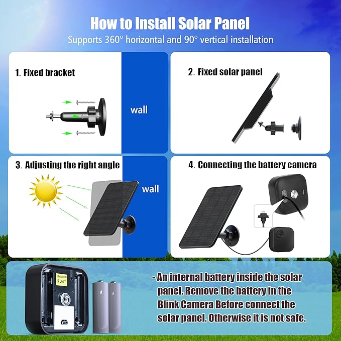 Solar Panel for Blink Camera OutdoorOutdoor Security Camera Solar Panel Compatible with Blink Outdoor 2K+/4(4th Gen)Waterproof Rubber Plug13ft CableAdjustable Mount(Camera Not Included)(2 Pack)