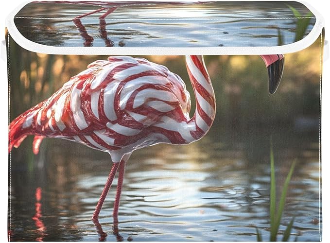 Storage Cube with Lid Flamingo Candy Print 16.5×12.6×11.8 IN Collapsible Large Capacity Foldable Storage Basket Bin Organizer