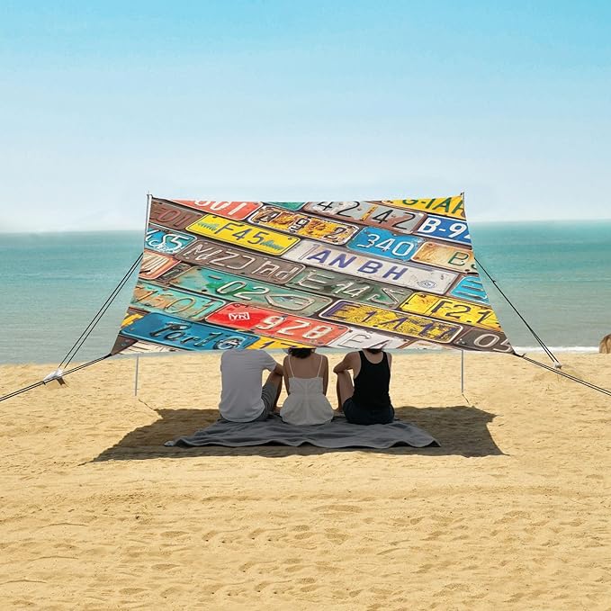 ALAZA Various License Plates Beach Tent Sun Shelter Portable Canopy Sunshade for Outdoor Camping Picnics Backyard Fun 10x9 ft