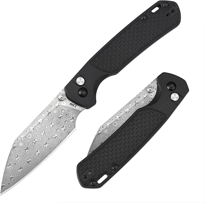CJRB Pyrite-Light Pocket Knife 3.34'' Damascus Steel Blade Folding Knife with Pocket Clip Pocket Knife for Men Women Sharp Camping Hiking EDC Knives J1945D