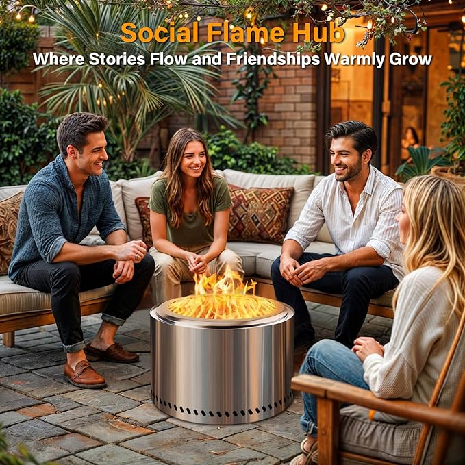 HGD 20 Inch Smokeless Fire Pit Outdoor Stainless Steel Wood Burning Firepit with Secondary Combustion Backyard Patio Stove for Garden BBQ &amp Bonfire