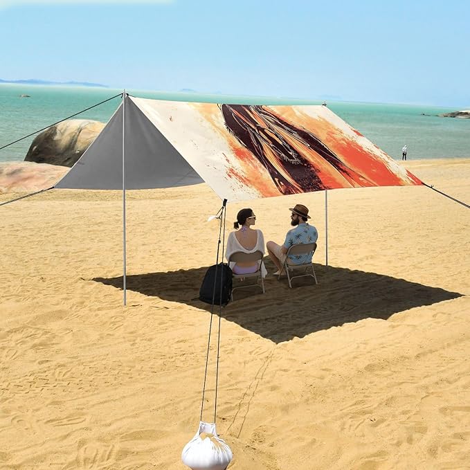Western Cowboy Beach Tent Sun Shelter Set UPF50+ UV Protection 10.5 x 9.19 FT Camping Shade Canopy with Sandbags Sand Anchors Carrying Bag and Others