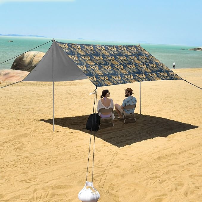 ALAZA Owl Print Vintage Beach Tent Sun Shelter UPF50+ Protection Beach Shade Canopy w/ 4 Sandbags for Outdoor Camping Fishing Backyard Fun Picnic 10x9 ft