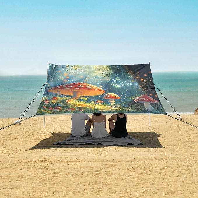 ALAZA Cute Mushroom Forest Beach Tent Sun Shelter Portable Canopy Sunshade for Outdoor Camping Picnics Backyard Fun 10x9 ft
