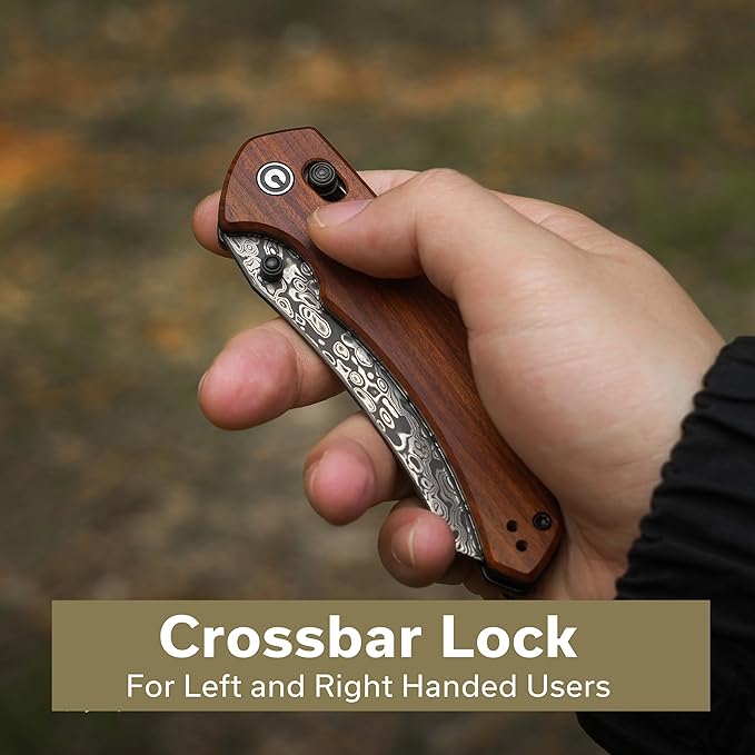 CIVIVI Sixgill Folding Pocket Knife for EDC 3.41'' Damascus Blade Guibourtia Wood Handle Deep Carry Reversible Clip Gift for Men Women C24050-DS1