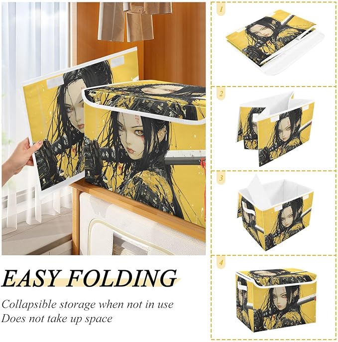 Cyber Samurai Storage Cube Bins Basket with Lid Collapsible Flip-top Fabric with Handle for Home Bedroom Closet Office 16.5×12.6×11.8 in