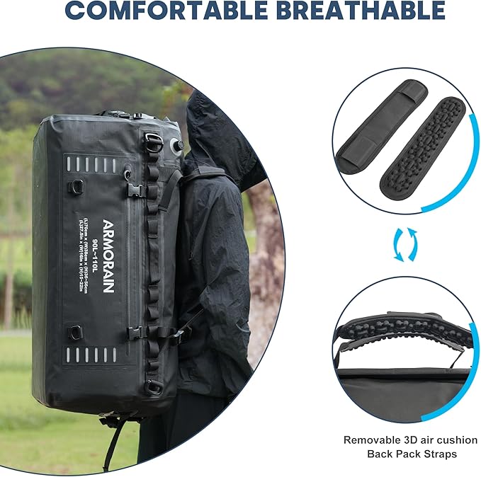 90L-110L large Capacity Airtight Waterproof Travel Dry BagEquipped with Durable Inflatable Shoulder Straps and Handles Suitable for Diving Equipment Motorcycles Rowing Kayaking Camping