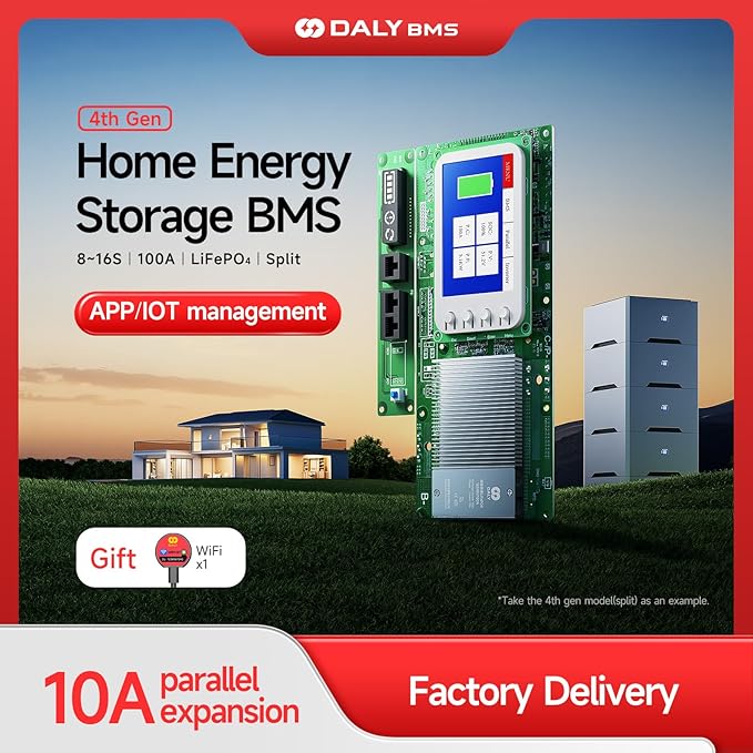 DALY BMS 48V 16S 100A - Smart WiFi BMS with LCD Touch Screen RS485 CAN Remote Monitoring for LiFePO4 Home Energy Storage Solar Inverter System