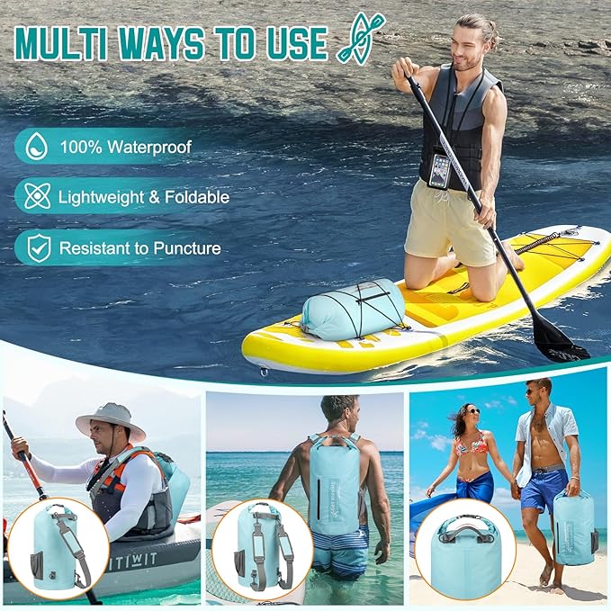 BKNOOU Dry Bag Waterproof Backpack for Women Men 10L/20L Roll Top Dry Bags for Kayaking Waterproof Bag for Travel Boating Beach Camping Hiking &amp Rafting Dry Storage Bag with Phone Pouch
