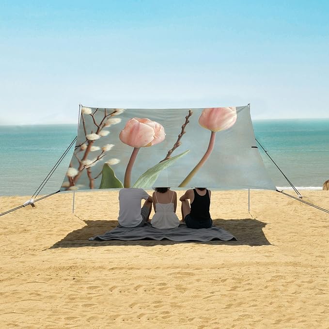ALAZA Vintage Tulips Branches Beach Tent Sun Shelter Portable Canopy Sunshade for Outdoor Camping Picnics Backyard Fun 10x9 ft