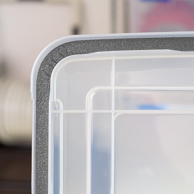 IRIS USA 156 Qt Storage Box with Gasket Seal Lid BPA-Free Made in USA - Heavy Duty Moving Containers with Tight Latch Weather Proof Tote Bin WEATHERPRO - Clear/Black