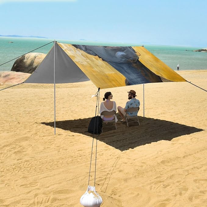 ALAZA African American Painting Beach Tent Sun Shelter UPF50+ Protection Beach Shade Canopy w/ 4 Sandbags for Outdoor Camping Fishing Backyard Fun Picnic 10x9 ft