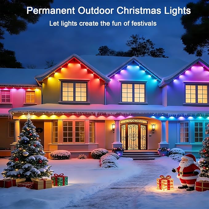 iYogaled 150ft Permanent Outdoor Christmas Lights for House Smart RGB+IC+Warm to Cool White LED Eave Lights with App Control IP65 Outside Light Compatible with Alexa Google Assistant