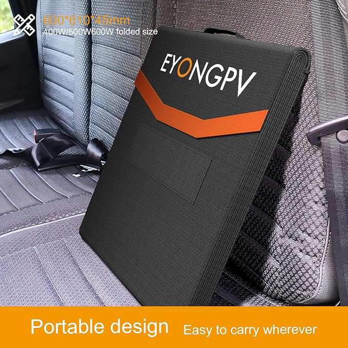 EYONGPV 600W Portable Solar Panel 26% HPBC Cells Foldable Solar Charger 15ft (4.5m) Cable 30A Anderson Output IP65 Waterproof for RV Camping for EcoFlow Anker Jackery Bluetti Power Station