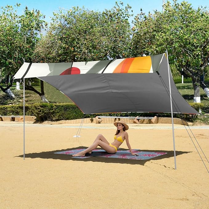 ALAZA Tulip Flower Abstract Beach Tent Sun Shelter Portable Canopy Sunshade for Outdoor Camping Picnics Backyard Fun 10x9 ft