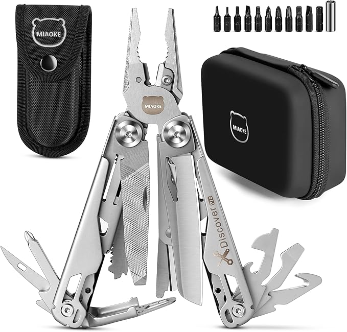 MIAOKE Multitool 23 in 1 with Premium Gift Box Screwdrivers Saw Screwdrivers Bottle Opener Pliers Camping Knife Cool Gadgets for Men Best Gift for Boyfriend Son Dad Him Husband (Silver-Discover)
