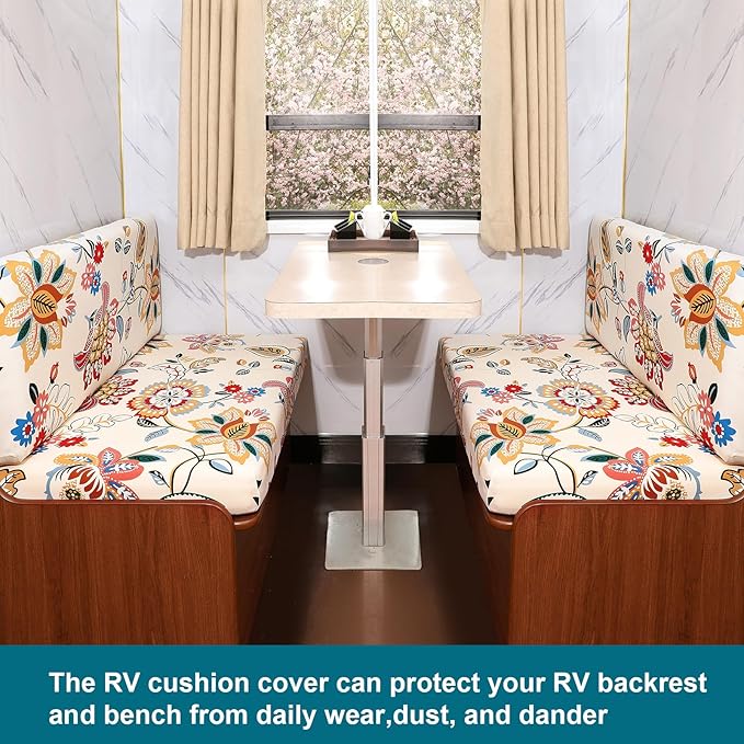 KRFOONN RV Dinette Cushion Covers Stretch Camper Cushions Cover Replacement Couch Cushion Slipcovers Washable Loveseat Slipcovers for Travel Trailer Couch Includes 2 Backrest Cover &amp 2 Bench Cover