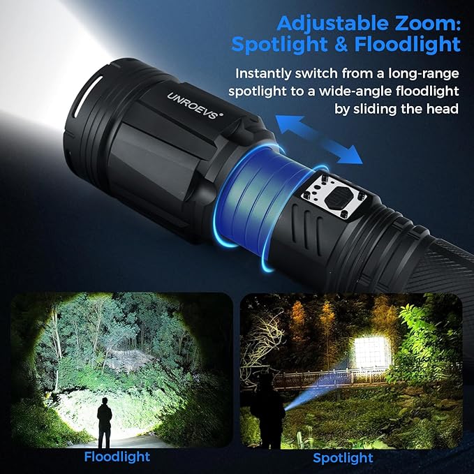 Brightest Flashlight 35000 Lumens Most Powerful Flashlight with 28000mAh Battery Super Bright Tactical Flash Light with Adjustable Zoom USB Outpot Shoulder Strap for Outdoor Camping Emergency