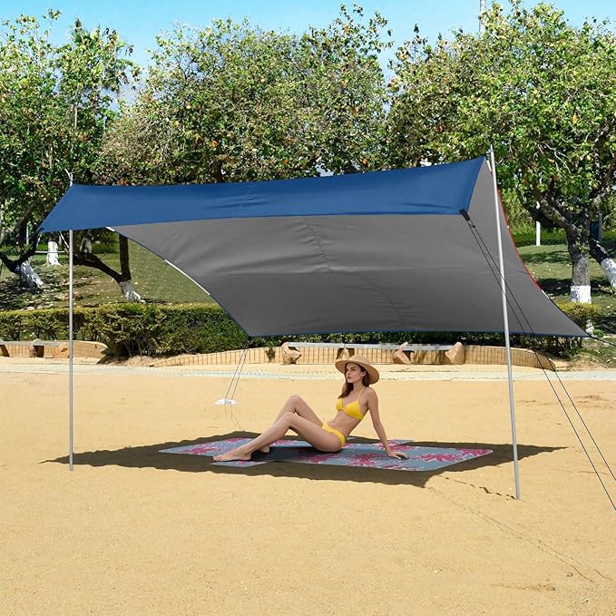 Cuba Flag Foldable Beach Canopy UPF50 Waterproof Large Portable Sun Shelter with Sand Shovel Sandbags for Family Trips Picnics &amp Camping