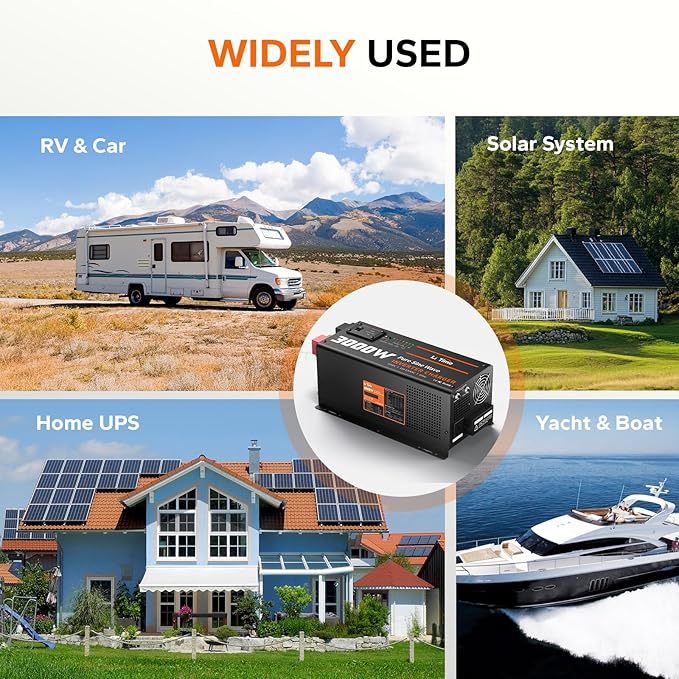 LiTime 3000W Inverter Charger Pure Sine Wave Inverter 12V DC to 120V AC 9000W Peak Power UPS Function 5A - 45A Adjustable Current LCD Remote Control for RV Home Backup Truck Boat