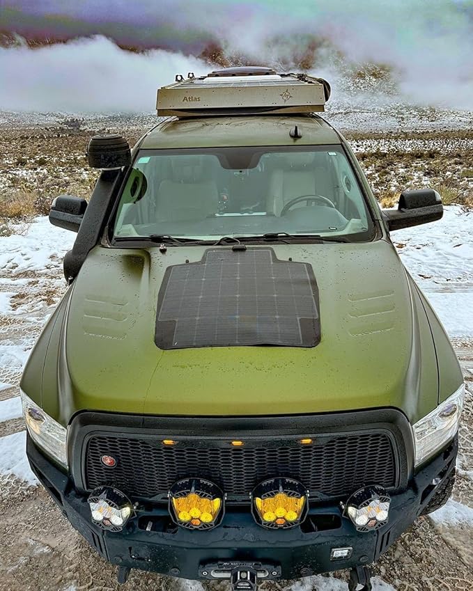 Lensun 80W 12V Hood Flexible Solar Panel for Ram 2500/3500 4th Gen (2010-2018) - Off Grid Solar Power for Offroading/Overlanding/Camping