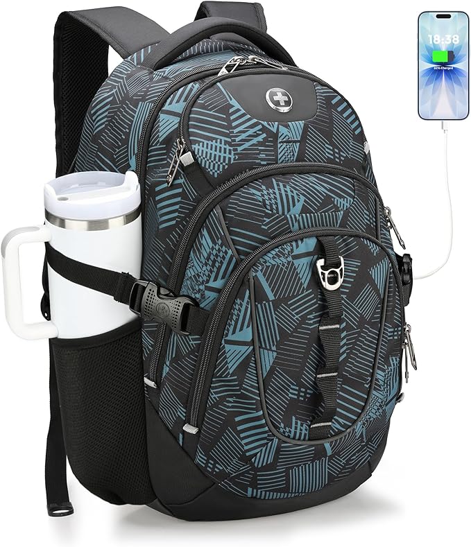 Swissdigital Laptop Backpack with USB Charging Port Travel Backpack Fits 15.6 inches Computer 31L Backpack for Men Dark Green | SD803-96